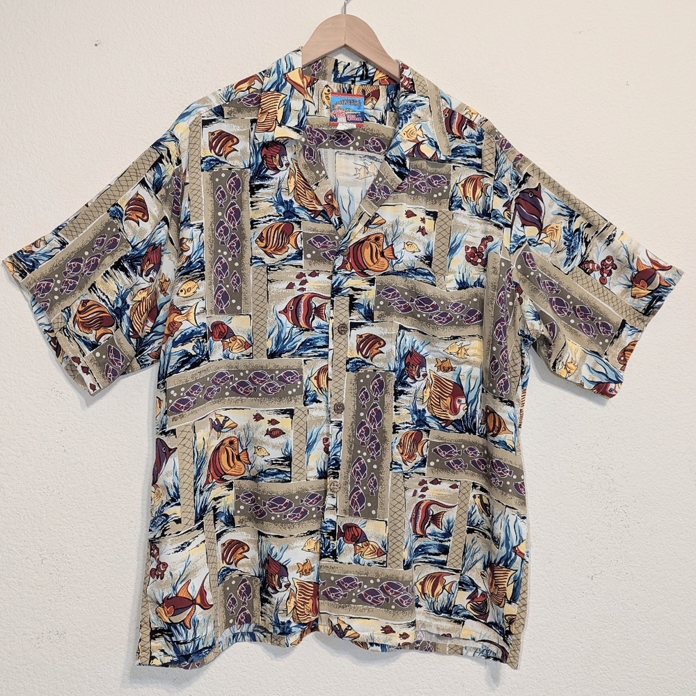 Vintage Reyn Spooner Shirt Men XLarge Joe Kealohas Fish Print Hawaiian Aloha
